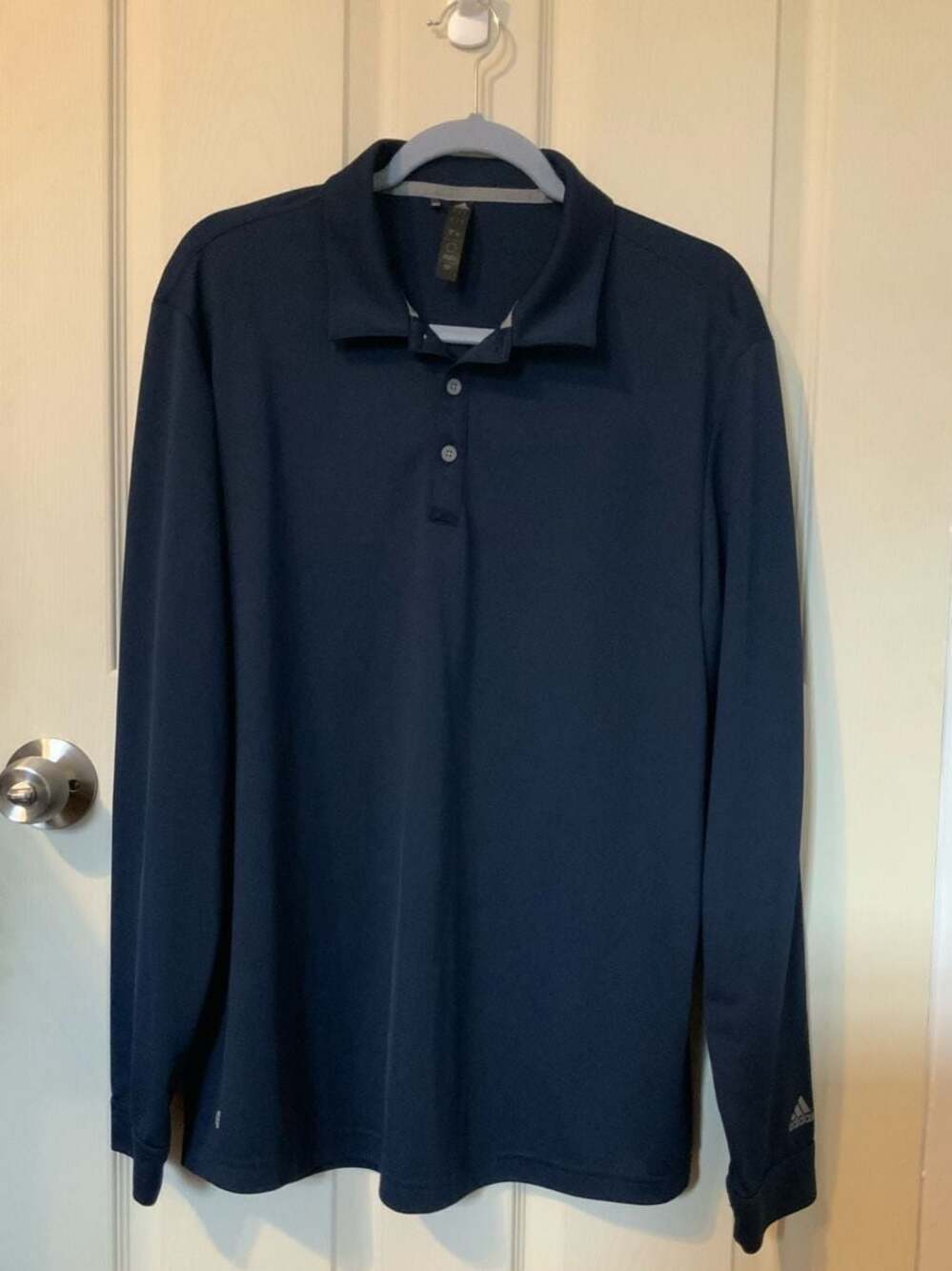 adidas Men's Long Sleeve UPF Polo Shirt Navy Blue